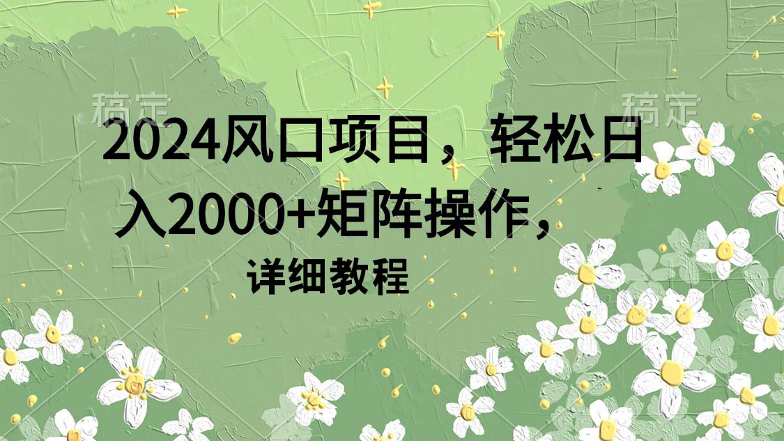 （9652期）2024风口项目，轻松日入2000+矩阵操作，详细教程