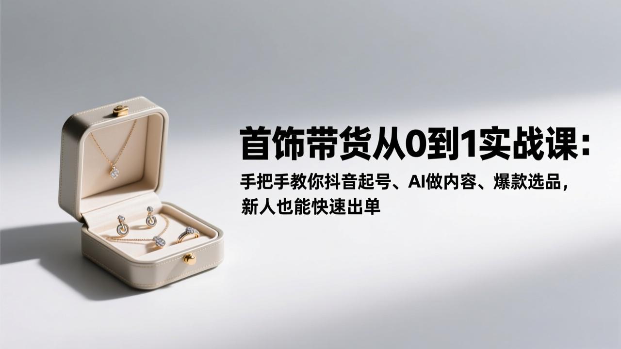 首饰带货从0到1实战课：手把手教你抖音起号、AI做内容、爆款选品，新人也能快速出单