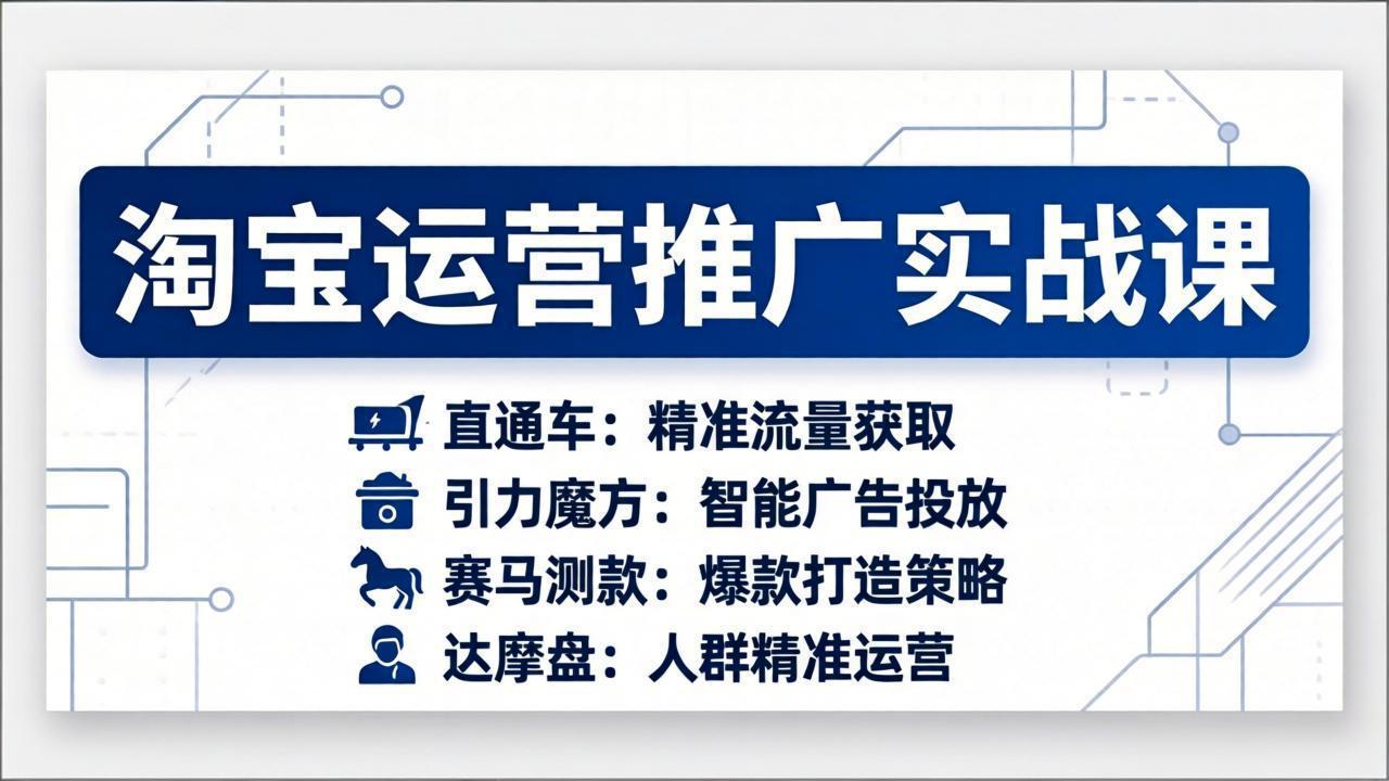 淘宝运营推广实战课，直通车+引力魔方+赛马测款+达摩盘人群推广等(更新26年3月