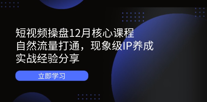短视频操盘12月核心课程：自然流量打通，现象级IP养成，实战经验分享