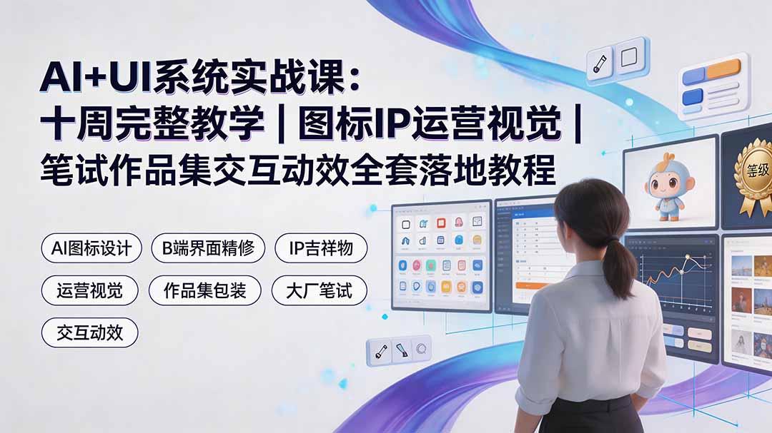 AI+UI系统实战课：十周完整教学｜图标IP运营视觉｜笔试作品集交互动效全套落地教程
