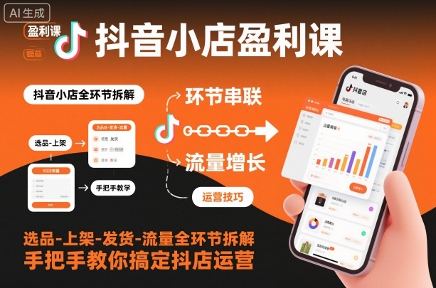抖音小店盈利课-选品-上架-发货-流量全环节拆解，手把手教你搞定抖店运营