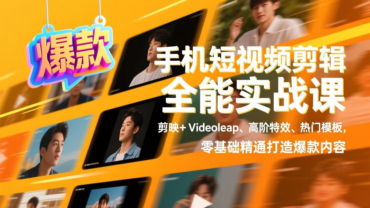 手机短视频剪辑全能实战课，剪映+Videoleap、高阶特效、热门模板，零基础精通打造爆款内容