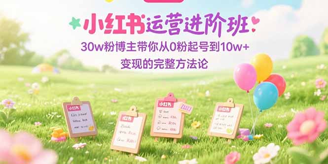 小红书运营进阶班：30w粉博主带你从0粉起号到10w+变现的完整方法论