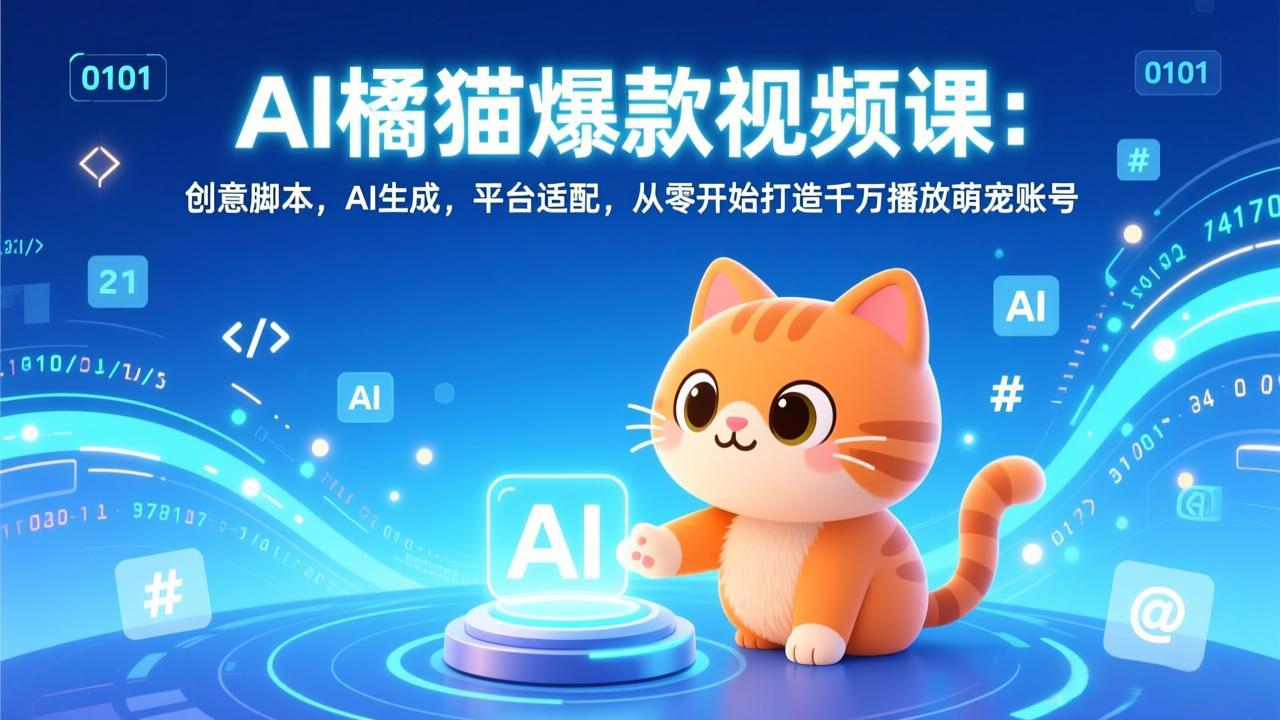 AI橘猫爆款视频课：创意脚本，AI生成，平台适配，从零开始打造千万播放萌宠账号