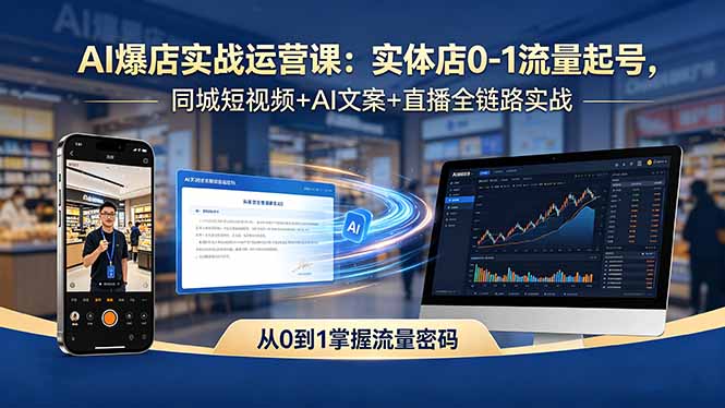 AI爆店实战运营课：实体店0-1流量起号，同城短视频+AI文案+直播全链路实战
