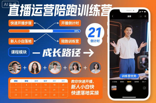 直播运营陪跑训练营，教你快速开播，新人小白快速落地实操
