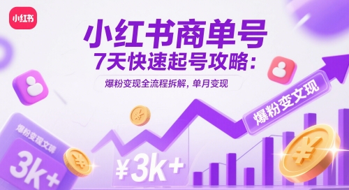 小红书商单号7天快速起号攻略：爆粉变现全流程拆解，单月变现3k+