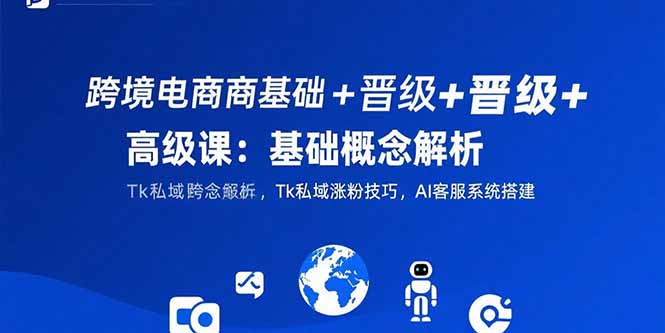 跨境电商基础+晋级+高级课：基础概念解析,Tk私域涨粉技巧,AI客服系统搭建