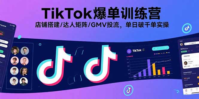 TikTok爆单训练营，店铺搭建/达人矩阵/GMV投流，单日破千单实操