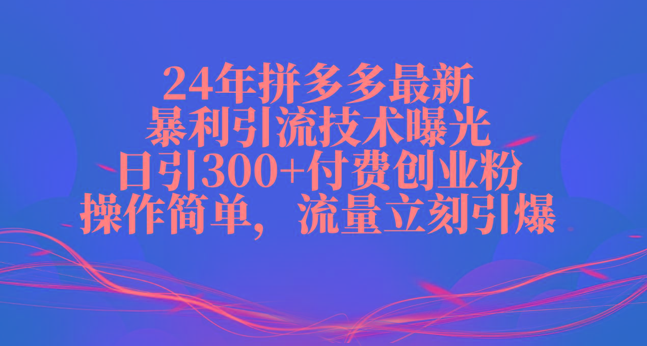 24年拼多多最新暴利引流技术曝光，日引300+付费创业粉，操作简单，流量…