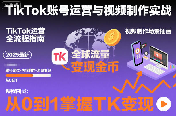 2025最新TikTok账号运营与视频制作实战全流程，从0到1掌握TK变现(含11月最新TK搬运技术)