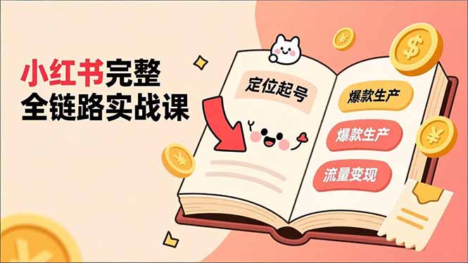 小红书完整全链路实战课，定位起号、爆款生产、流量变现，实现稳定出单，净利润可观