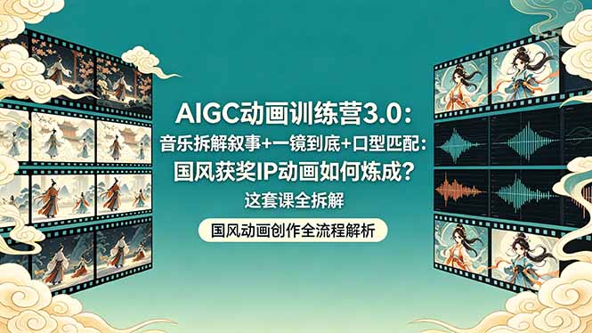 AIGC动画训练营3.0：音乐拆解叙事+一镜到底+口型匹配：国风获奖IP动画如何炼成？这套课全拆解
