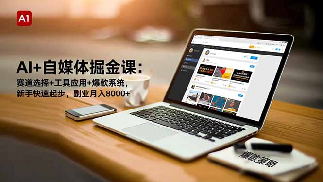 AI+自媒体掘金课：赛道选择+工具应用+爆款系统，新手快速起步，副业月入8000+