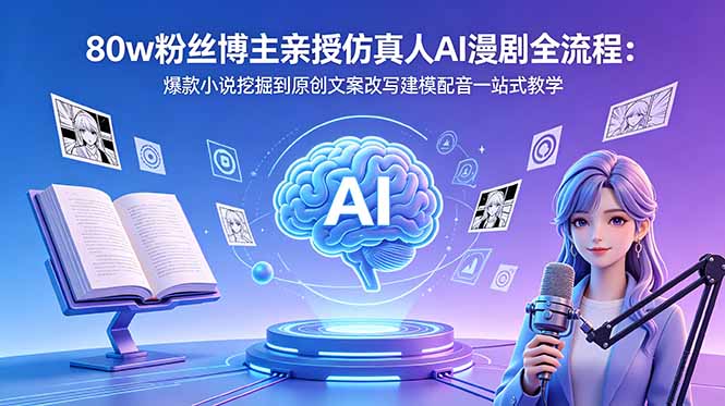 80w粉丝博主亲授仿真人AI漫剧全流程：爆款小说挖掘到原创文案改写建模配音一站式教学
