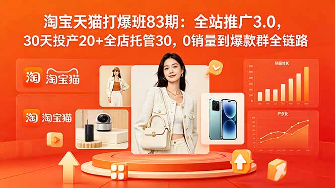 2026淘宝天猫打爆班83期：全站推广3.0，30天投产20+全店托管30，0销量到爆款群全链路