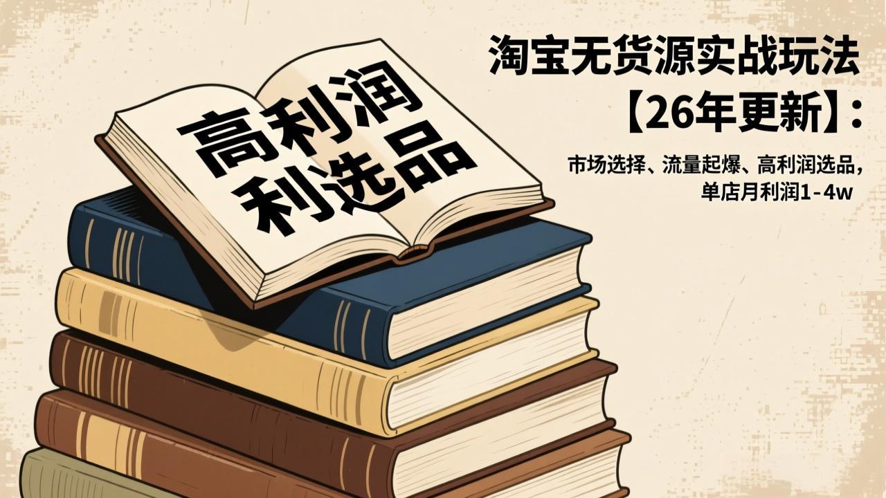 淘宝无货源实战玩法【26年更新】：市场选择、流量起爆、高利润选品，单店月利润1-4w