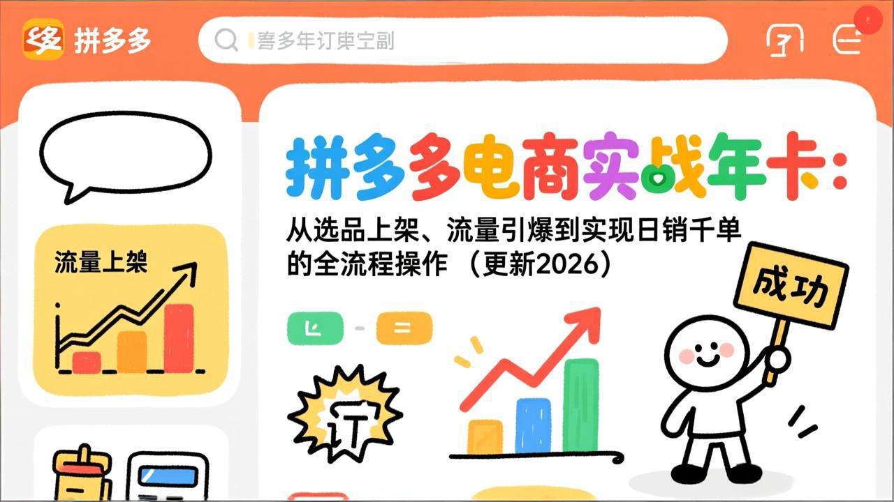 拼多多电商实战年卡：从选品上架、流量引爆到实现日销千单的全流程操作(更新2026