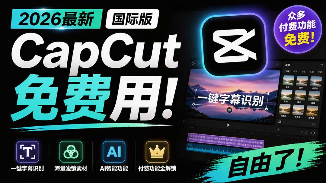 2026最新国际版剪映！CapCut 众多付费功能免费用，一键字幕识别 / 滤镜素材 / AI智能功能自由了 CapCut