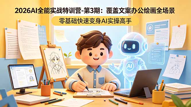 2026AI全能实战特训营-第3期：覆盖文案办公绘画全场景 零基础快速变身AI实操高手