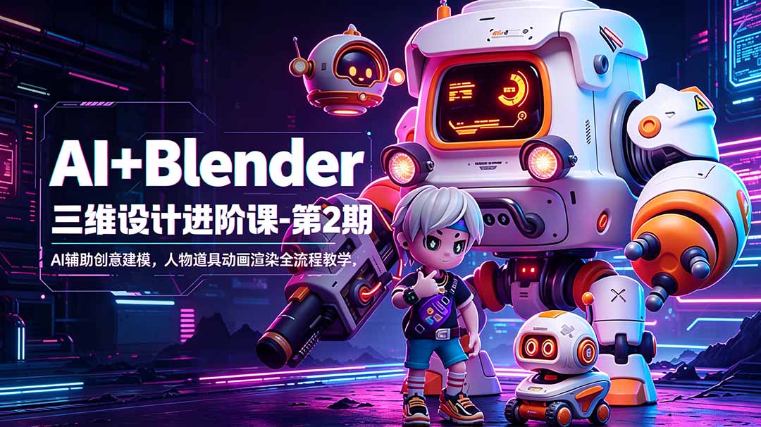 AI+Blender三维设计进阶课-第2期：AI辅助创意建模，人物道具动画渲染全流程教学