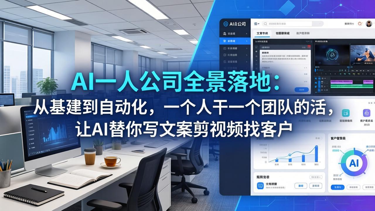 AI一人公司全景落地：从基建到自动化，一个人干一个团队的活，让AI替你写文案剪视频找客户