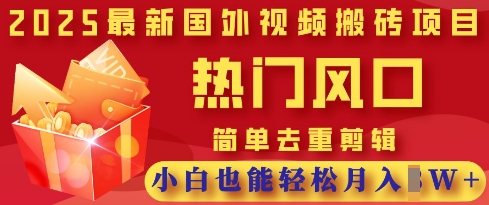 2025最新视频搬砖项目，热门风口，简单去重剪辑，小白也能轻松月入过W