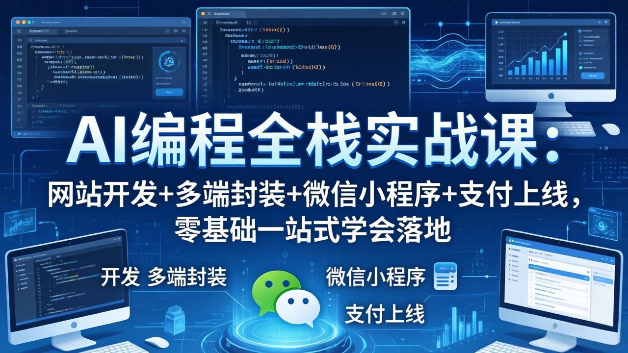 AI编程全栈实战课：网站开发+多端封装+微信小程序+支付上线，零基础一站式学会落地
